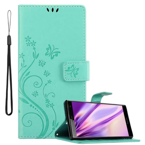 Deksel til Sony Xperia XZ2 Lommebokdeksel i blomster design med magnetisk lukking, stativfunksjon og kortplasser BLOMSTER TURKIS