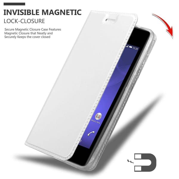 Deksel til Sony Xperia E3 Lommebokdeksel med magnetisk lukking, stativfunksjon og kortlomme