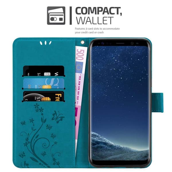 Samsung Galaxy S8 Skal Fodral i blomdesign Mobilskydd Case Cover med magnetisk stängning, ståfunktion och kortplatser