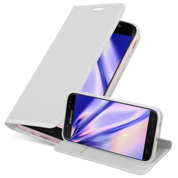 Deksel til Samsung Galaxy J7 2017 Lommebokdeksel med magnetisk lukking, stativfunksjon og kortlomme KLASSISK SØLV