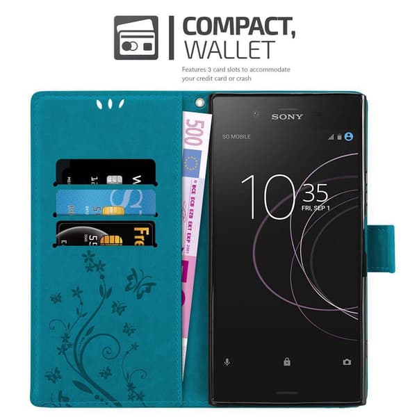 Deksel til Sony Xperia XZ1 Lommebokdeksel i blomster design med magnetisk lukking, stativfunksjon og kortplasser