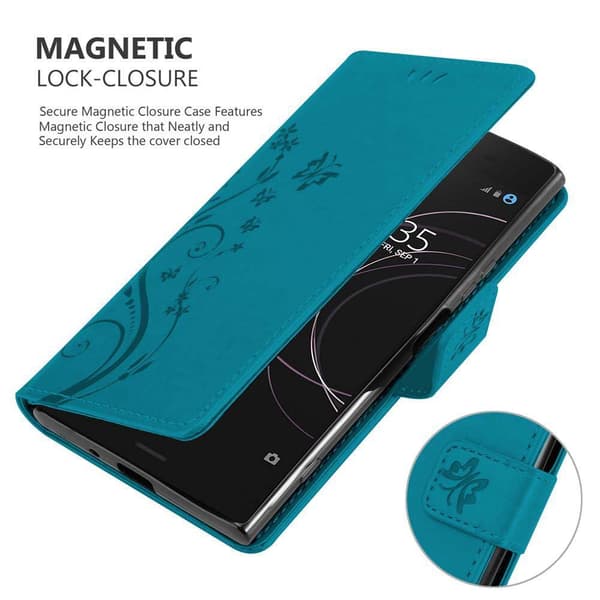 Deksel til Sony Xperia XZ1 Lommebokdeksel i blomster design med magnetisk lukking, stativfunksjon og kortplasser
