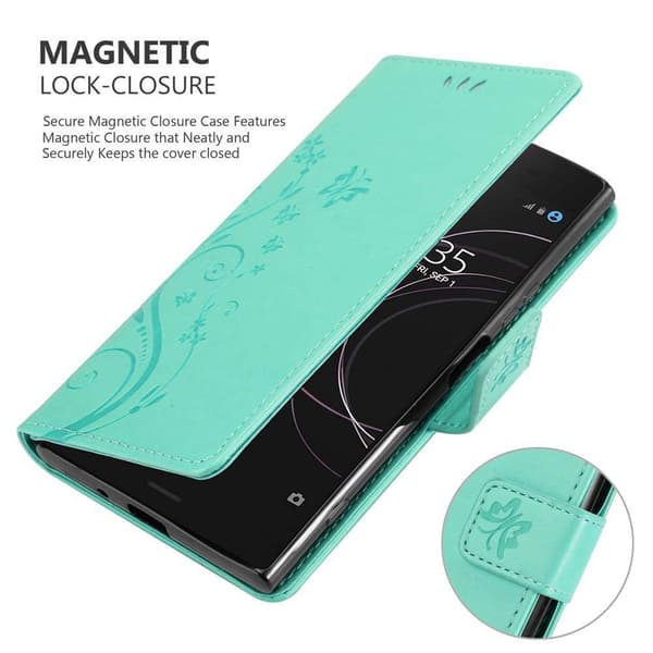 Deksel til Sony Xperia XZ1 Lommebokdeksel i blomster design med magnetisk lukking, stativfunksjon og kortplasser