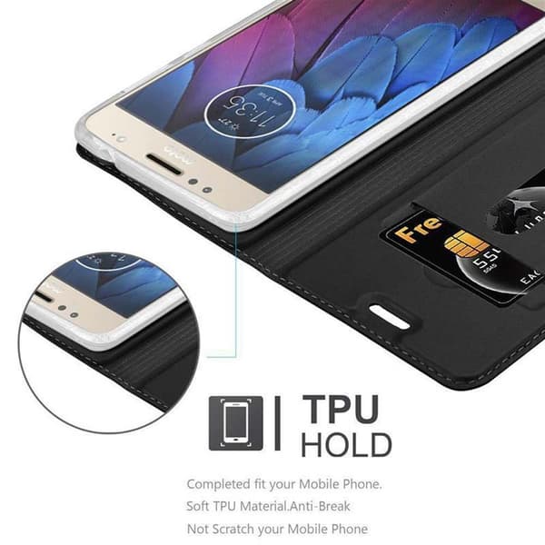 Deksel til Motorola MOTO G5S PLUS Lommebokdeksel med magnetisk lukking, stativfunksjon og kortlomme