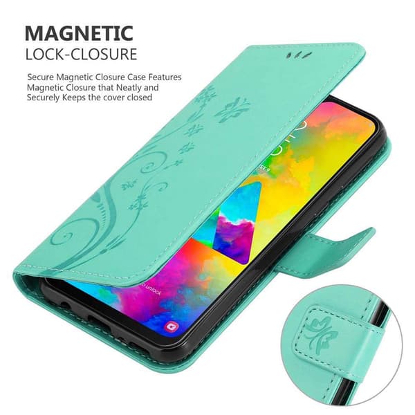 Samsung Galaxy M20 Skal Fodral i blomdesign Mobilskydd Case Cover med magnetisk stängning, ståfunktion och kortplatser