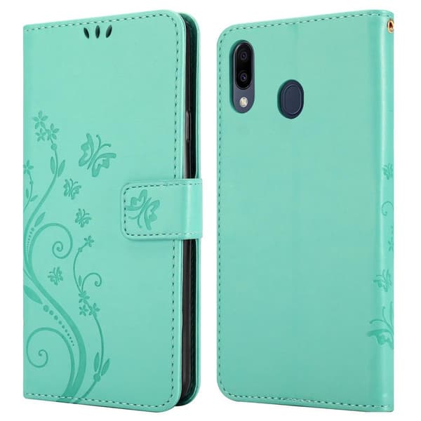 Samsung Galaxy M20 Skal Fodral i blomdesign Mobilskydd Case Cover med magnetisk stängning, ståfunktion och kortplatser