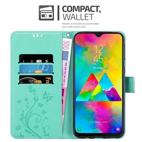 Samsung Galaxy M20 Skal Fodral i blomdesign Mobilskydd Case Cover med magnetisk stängning, ståfunktion och kortplatser