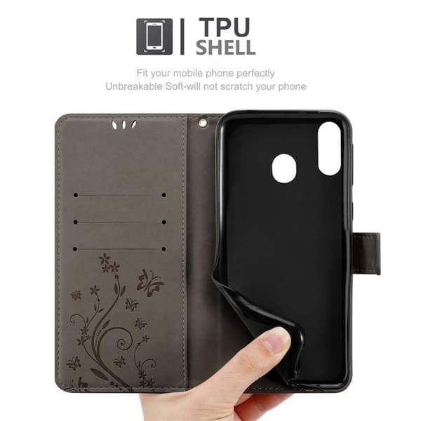 Samsung Galaxy M20 Skal Fodral i blomdesign Mobilskydd Case Cover med magnetisk stängning, ståfunktion och kortplatser