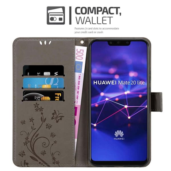 Deksel til Huawei MATE 20 LITE Lommebokdeksel i blomster design med magnetisk lukking, stativfunksjon og kortplasser