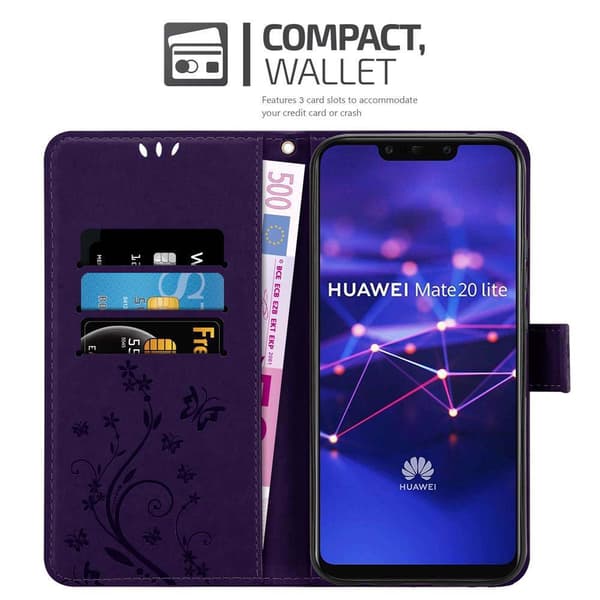 Deksel til Huawei MATE 20 LITE Lommebokdeksel i blomster design med magnetisk lukking, stativfunksjon og kortplasser