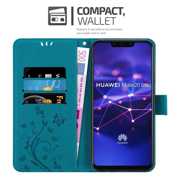 Deksel til Huawei MATE 20 LITE Lommebokdeksel i blomster design med magnetisk lukking, stativfunksjon og kortplasser