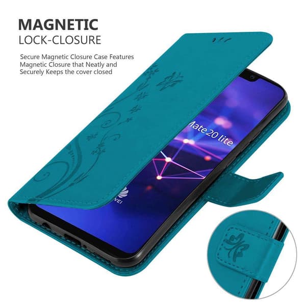 Deksel til Huawei MATE 20 LITE Lommebokdeksel i blomster design med magnetisk lukking, stativfunksjon og kortplasser