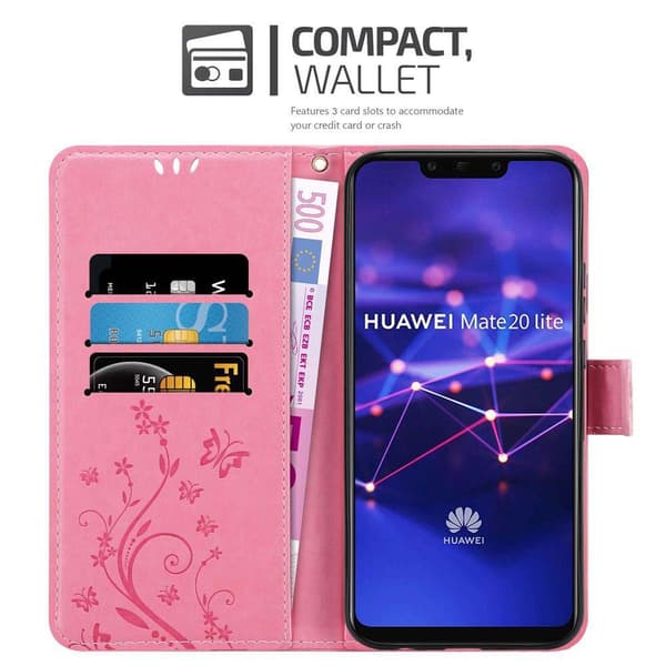 Deksel til Huawei MATE 20 LITE Lommebokdeksel i blomster design med magnetisk lukking, stativfunksjon og kortplasser