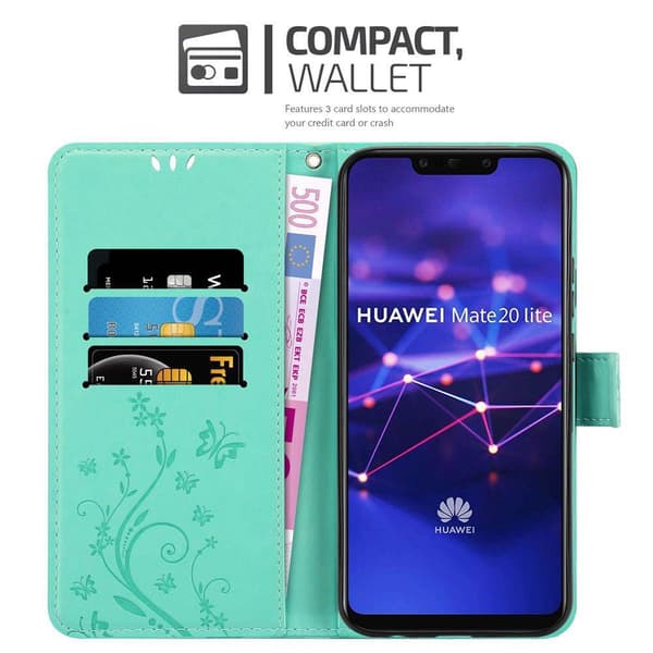 Deksel til Huawei MATE 20 LITE Lommebokdeksel i blomster design med magnetisk lukking, stativfunksjon og kortplasser
