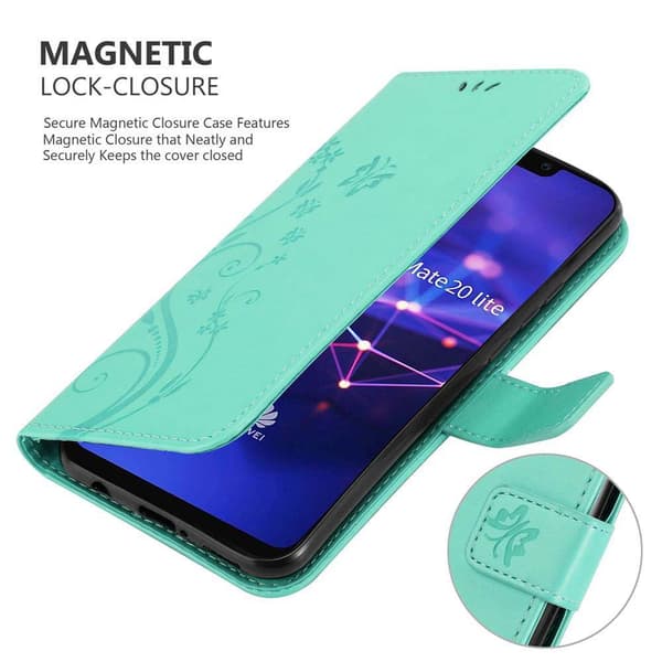 Deksel til Huawei MATE 20 LITE Lommebokdeksel i blomster design med magnetisk lukking, stativfunksjon og kortplasser