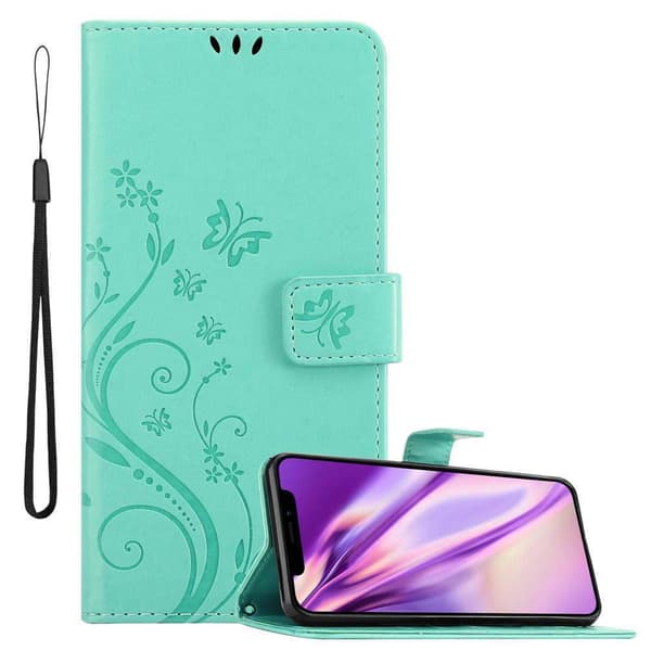 iPhone 11 Skal Fodral i blomdesign Mobilskydd Case Cover med magnetisk stängning, ståfunktion och kortplatser BLOMMIG TURKOS