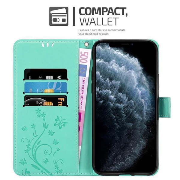 Deksel til iPhone 11 Lommebokdeksel i blomster design med magnetisk lukking, stativfunksjon og kortplasser