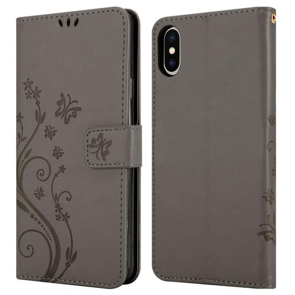 Deksel til iPhone X / XS Lommebokdeksel i blomster design med magnetisk lukking, stativfunksjon og kortplasser