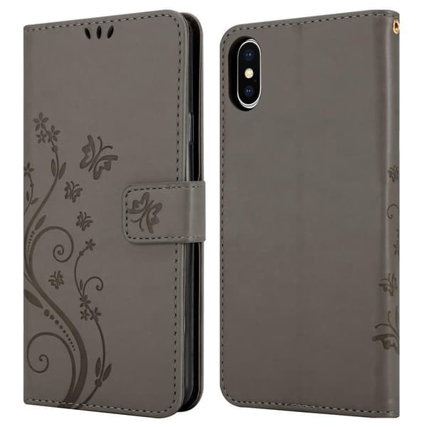 Deksel til iPhone X / XS Lommebokdeksel i blomster design med magnetisk lukking, stativfunksjon og kortplasser