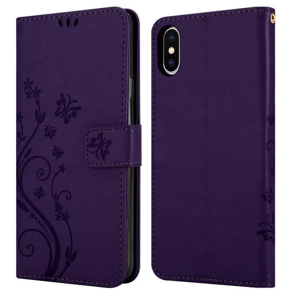 Deksel til iPhone X / XS Lommebokdeksel i blomster design med magnetisk lukking, stativfunksjon og kortplasser