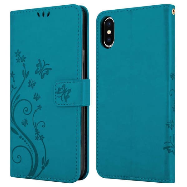 Deksel til iPhone X / XS Lommebokdeksel i blomster design med magnetisk lukking, stativfunksjon og kortplasser