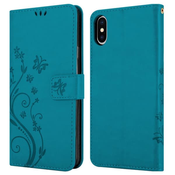 Deksel til iPhone X / XS Lommebokdeksel i blomster design med magnetisk lukking, stativfunksjon og kortplasser