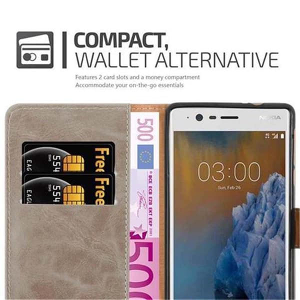 Nokia 3 2017 Suojakotelo Suojakuori Lompakkokotelo Matkapuhelinkotelo jossa magneettisuljenta, jalusta-toiminto ja korttitasku