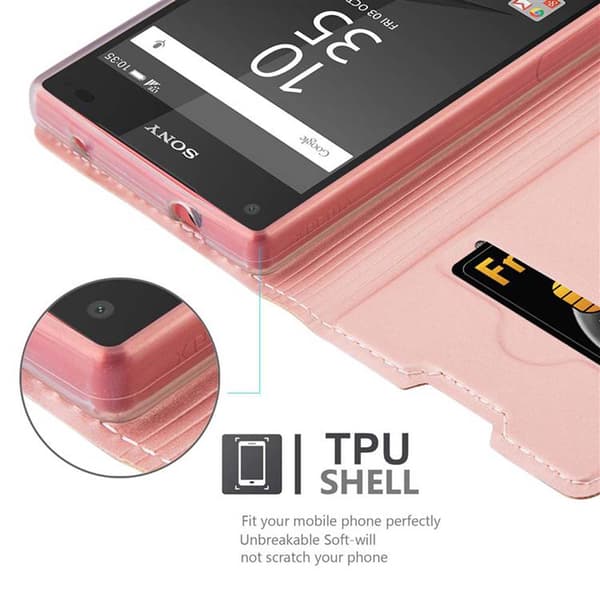 Sony Xperia Z5 COMPACT Suojakotelo Suojakuori Lompakkokotelo Matkapuhelinkotelo jossa magneettisuljenta, jalusta-toiminto ja korttitasku