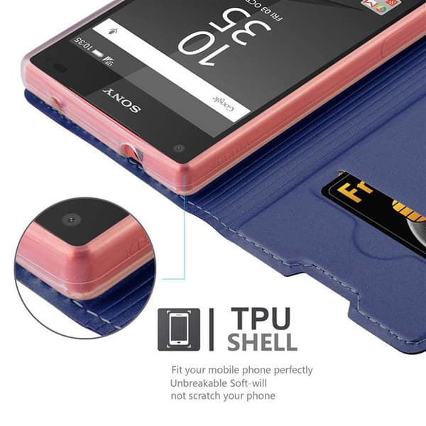 Sony Xperia Z5 COMPACT Suojakotelo Suojakuori Lompakkokotelo Matkapuhelinkotelo jossa magneettisuljenta, jalusta-toiminto ja korttitasku