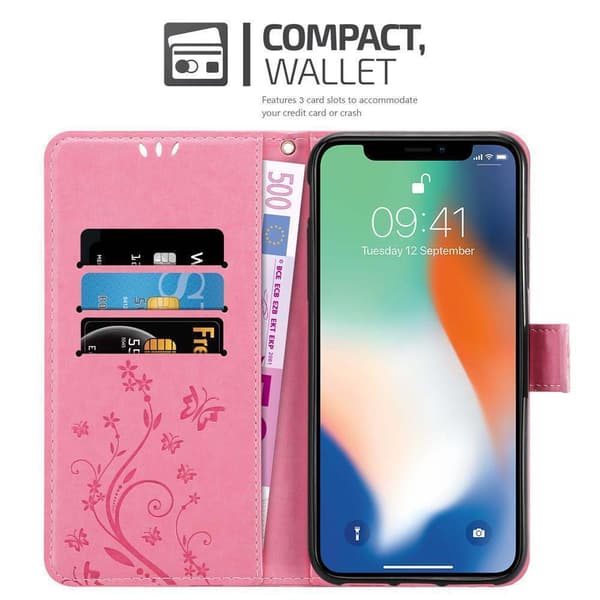 Deksel til iPhone XR Lommebokdeksel i blomster design med magnetisk lukking, stativfunksjon og kortplasser
