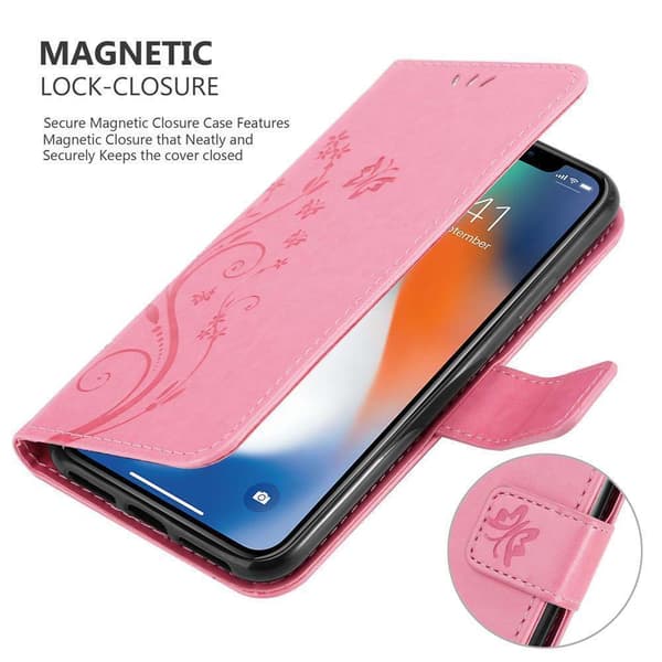 Deksel til iPhone XR Lommebokdeksel i blomster design med magnetisk lukking, stativfunksjon og kortplasser