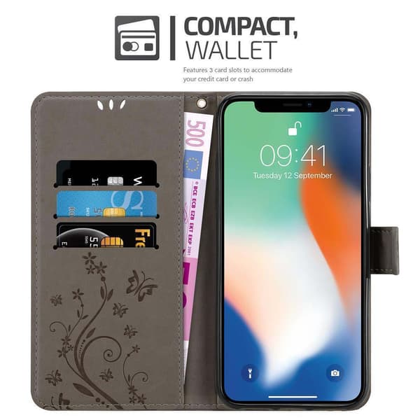 Deksel til iPhone XR Lommebokdeksel i blomster design med magnetisk lukking, stativfunksjon og kortplasser
