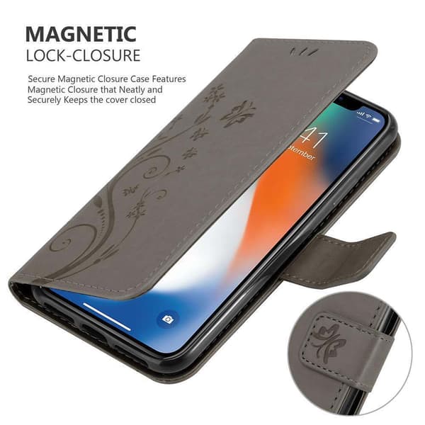 Deksel til iPhone XR Lommebokdeksel i blomster design med magnetisk lukking, stativfunksjon og kortplasser