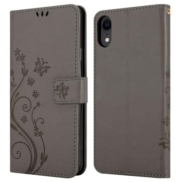 Deksel til iPhone XR Lommebokdeksel i blomster design med magnetisk lukking, stativfunksjon og kortplasser