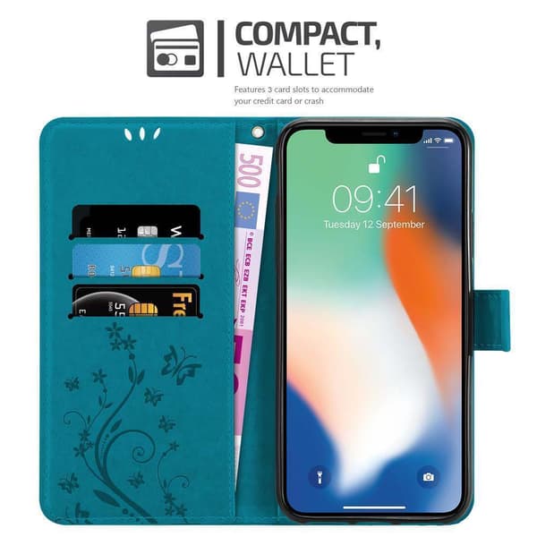 Deksel til iPhone XR Lommebokdeksel i blomster design med magnetisk lukking, stativfunksjon og kortplasser