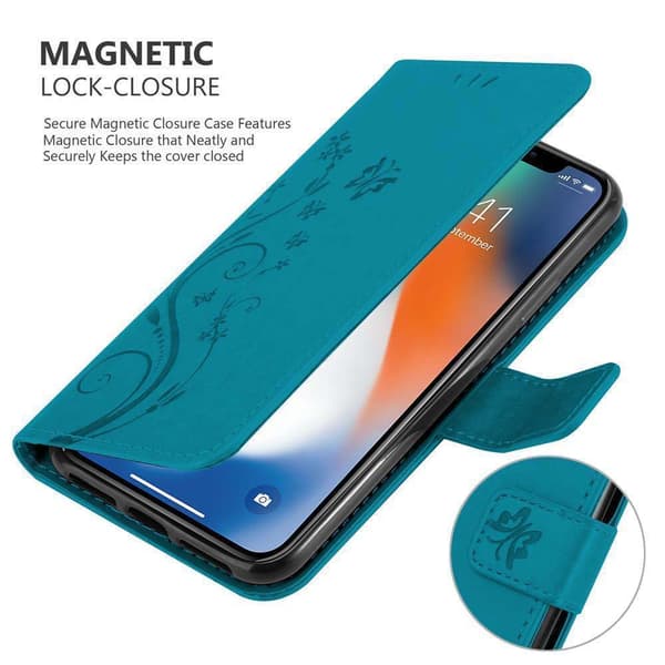 Deksel til iPhone XR Lommebokdeksel i blomster design med magnetisk lukking, stativfunksjon og kortplasser