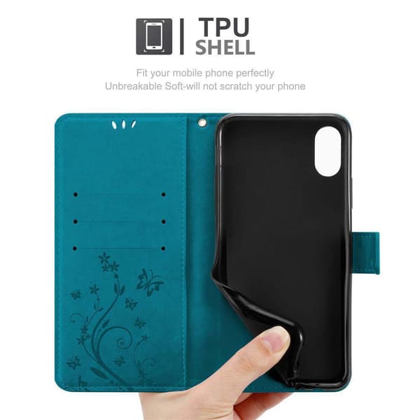 Deksel til iPhone XR Lommebokdeksel i blomster design med magnetisk lukking, stativfunksjon og kortplasser