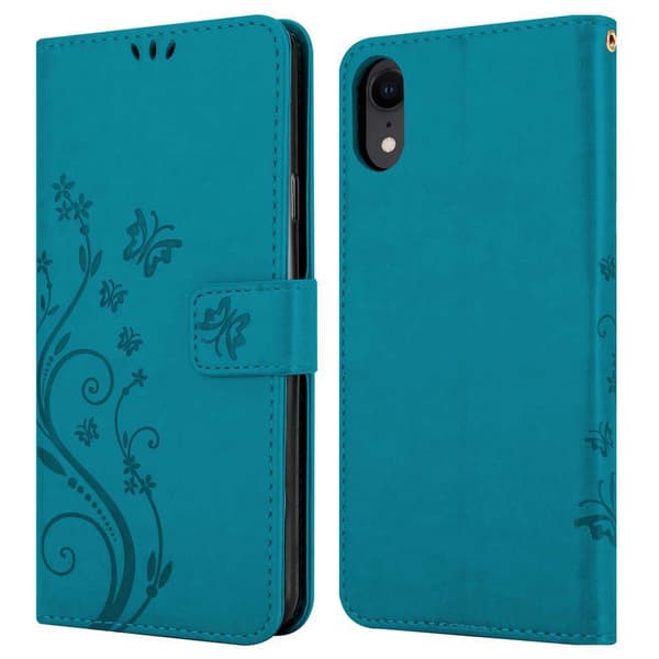 Deksel til iPhone XR Lommebokdeksel i blomster design med magnetisk lukking, stativfunksjon og kortplasser