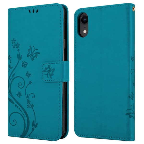 Deksel til iPhone XR Lommebokdeksel i blomster design med magnetisk lukking, stativfunksjon og kortplasser