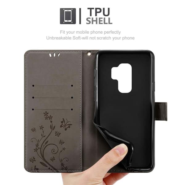 Samsung Galaxy S9 PLUS Skal Fodral i blomdesign Mobilskydd Case Cover med magnetisk stängning, ståfunktion och kortplatser