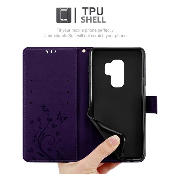 Samsung Galaxy S9 PLUS Skal Fodral i blomdesign Mobilskydd Case Cover med magnetisk stängning, ståfunktion och kortplatser