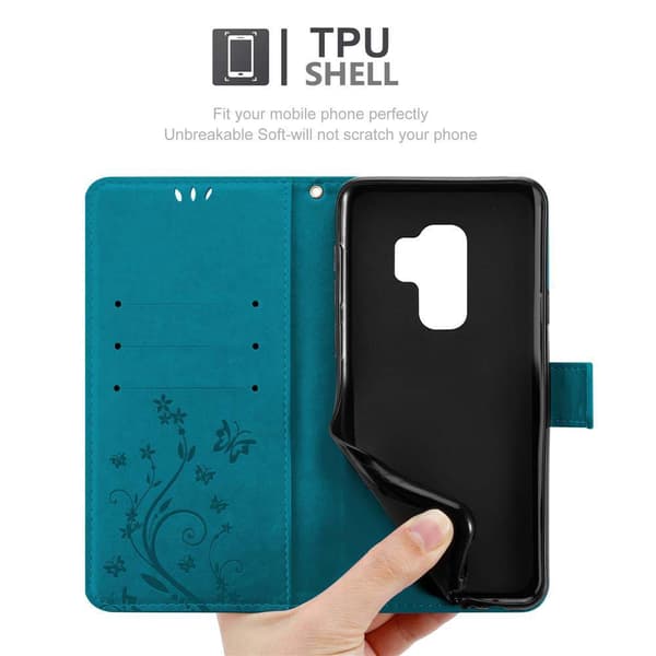 Samsung Galaxy S9 PLUS Skal Fodral i blomdesign Mobilskydd Case Cover med magnetisk stängning, ståfunktion och kortplatser