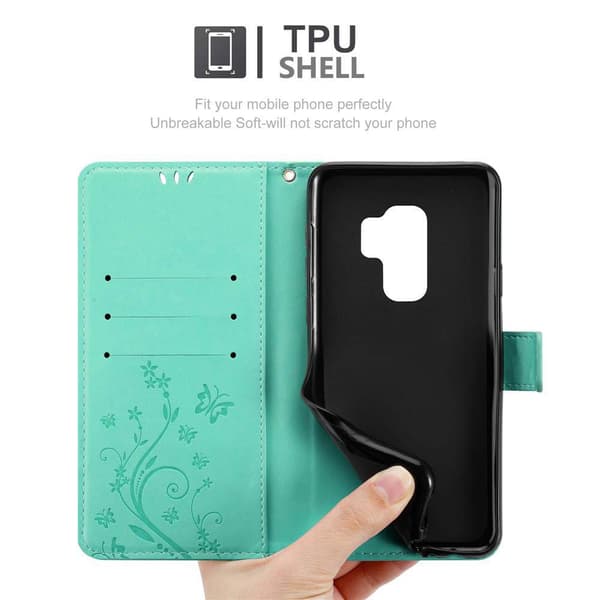 Samsung Galaxy S9 PLUS Skal Fodral i blomdesign Mobilskydd Case Cover med magnetisk stängning, ståfunktion och kortplatser