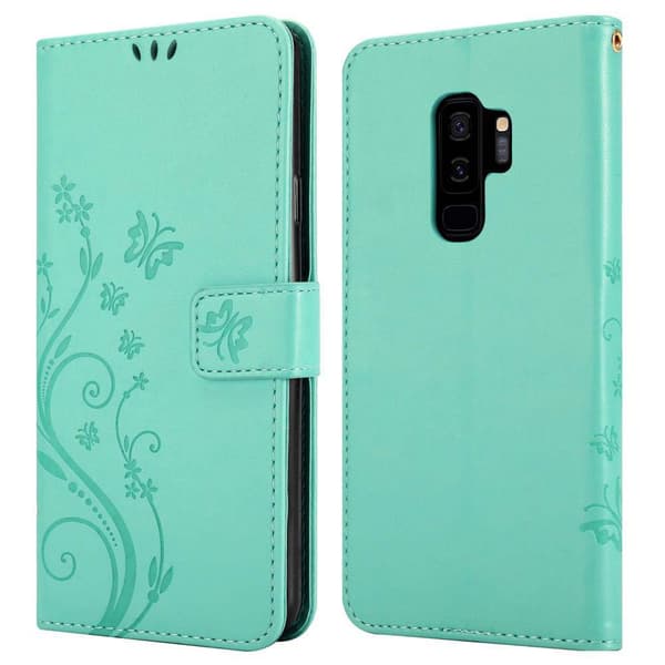 Samsung Galaxy S9 PLUS Skal Fodral i blomdesign Mobilskydd Case Cover med magnetisk stängning, ståfunktion och kortplatser