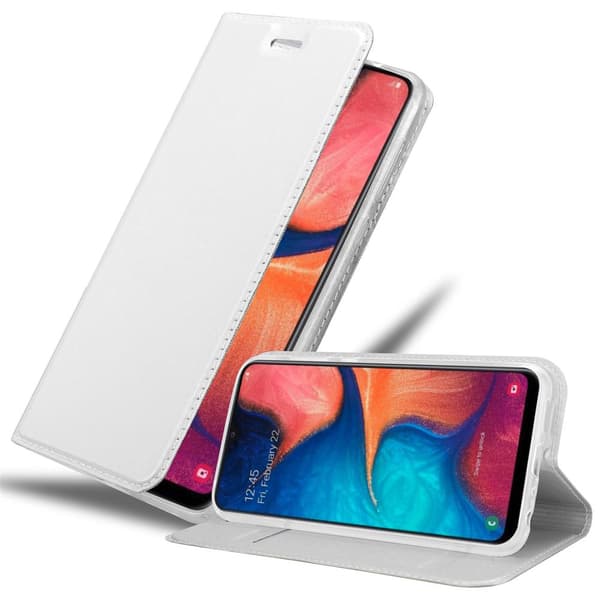 Samsung Galaxy A10e / A20e Suojakotelo Suojakuori Lompakkokotelo Matkapuhelinkotelo jossa magneettisuljenta, jalusta-toiminto ja korttitasku LUOKKAA HOPEAA