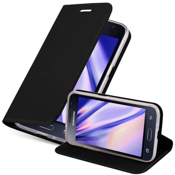 Deksel til Samsung Galaxy J1 2015 Lommebokdeksel med magnetisk lukking, stativfunksjon og kortlomme