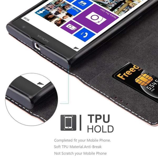Lommebokdeksel til Nokia Lumia 1020 Deksel med magnetisk lukking, stativfunksjon og kortlomme