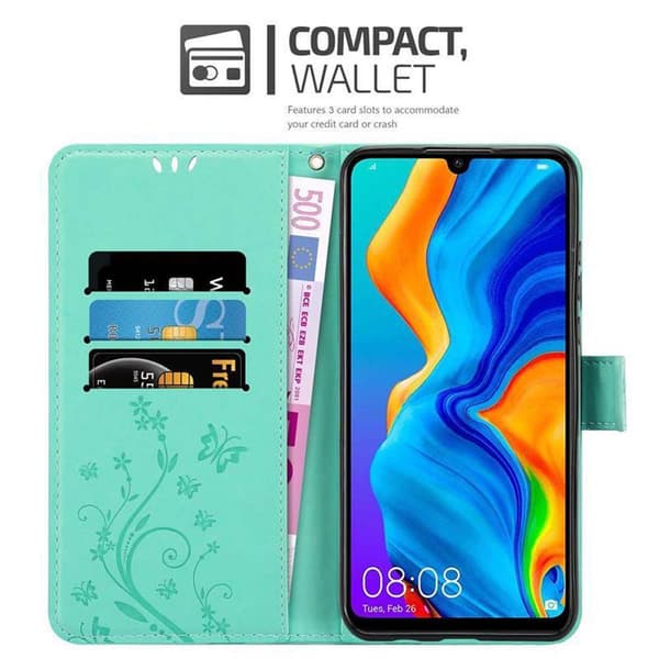 Huawei P30 LITE Skal Fodral i blomdesign Mobilskydd Case Cover med magnetisk stängning, ståfunktion och kortplatser
