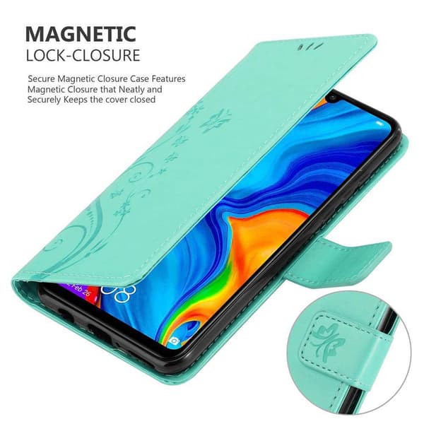 Huawei P30 LITE Skal Fodral i blomdesign Mobilskydd Case Cover med magnetisk stängning, ståfunktion och kortplatser