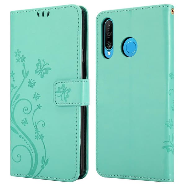 Deksel til Huawei P30 LITE Lommebokdeksel i blomster design med magnetisk lukking, stativfunksjon og kortplasser